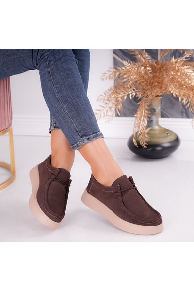 MODA STİL Women's Casual Shoes Brown Suede Sandy, 38