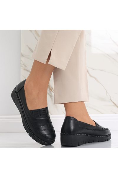 MODA STİL Women's Casual Black Shoes Made of Ecological Leather Rasima, 38