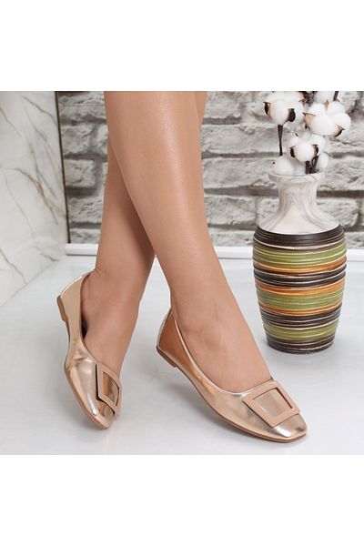 MODA STİL Women's Bronze Ballerinas Made of Iumna Ecological Leather, 35
