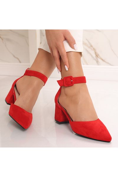 MODA STİL Women's Red Heeled Shoes Made of Ecological Suede Leather Liunda, 40
