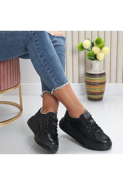MODA STİL Women's casual shoes in black genuine leather Evoya, 37