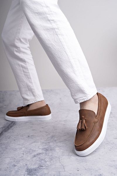 EBRUS TREND Et153 Bloom Laceless Tassel Skin Men's Casual Sports Classic Shoes Bt - Tan