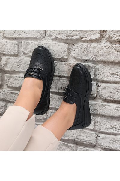 MODA STİL Women's Casual Shoes Black Made of Asnes Ecological Leather, 40