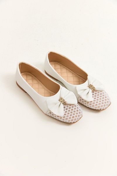 Raneel Kazançlı Alışveriş Bow Model Stylish Design Ballerina White