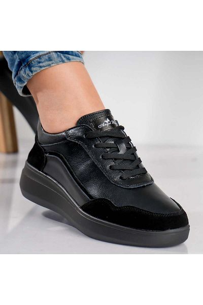 MODA STİL Women's Black Sports Shoes Made of Genuine Leather Yalgo, 38