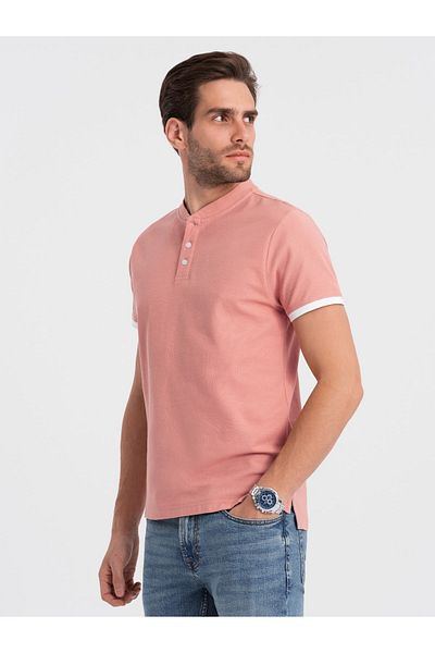OMBRE Herren Poloshirt ohne Kragen - rosa V7 OM-TSCT-0156 XXL