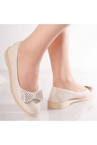 MODA STİL Women's Beige Ballerinas Made of Zeca Eco-Leather, 36