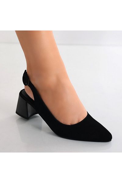 MODA STİL Women's Black Suede Heeled Shoes Lezena, 35