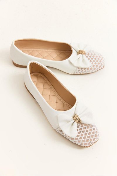 Raneel Kazançlı Alışveriş Bow Model Stylish Design Ballerina White