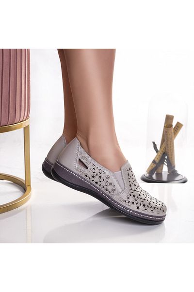 MODA STİL Women's casual gray shoes made of genuine leather, size 37