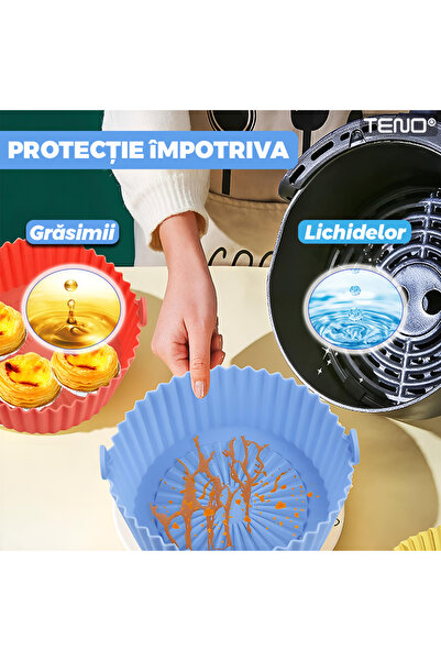 Teno Tava de Copt Rotunda Teno®, antiaderenta, rezistenta la temperaturi inalte, 21 x 17 cm, albastru