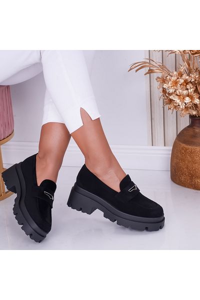 MODA STİL Women's Casual Black Suede Shoes Serena, 39