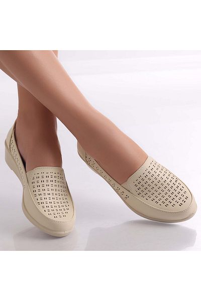MODA STİL Women's Beige Shoes Made of Belica Ecological Leather, 41