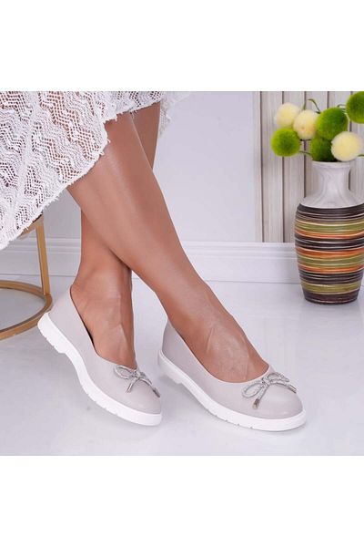 MODA STİL Women's ballerinas with bow Grey made of Ceren eco-leather, 39