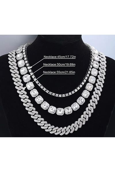 La Saade Hip hop punk style triple silver color cuban chain chain necklace