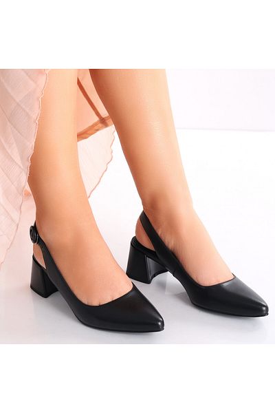 MODA STİL Women's Black Heeled Shoes Made of Genuine Leather Lezena, 38