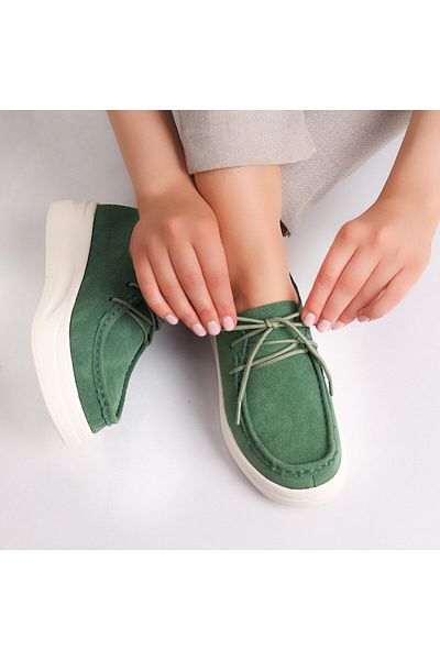 MODA STİL Women's Casual Green Shoes Made of Genuine Suede Leather Derina, 39