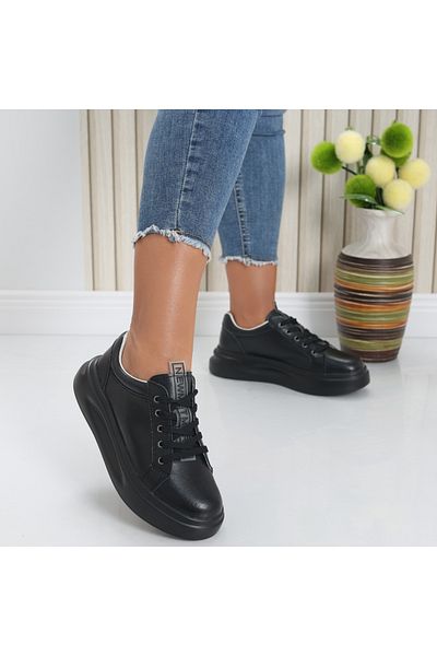 MODA STİL Women's casual shoes in black genuine leather Evoya, 37