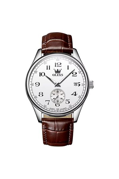 delis Men's watch Olevs CS1942, natural leather, brown, white dial