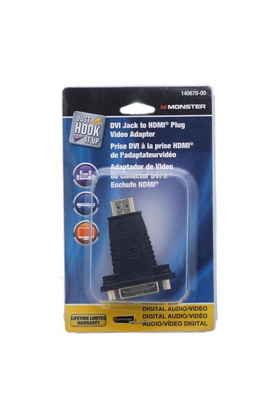 Generic Monster DVI Jack to HDMI Adapter Plug Black
