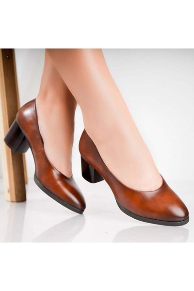 MODA STİL Women's Brown Heeled Shoes Made of Berla Ecological Leather, 40
