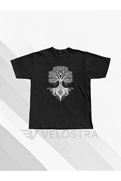 Velostra Унисекс тениска с голям размер и принт на дърво от северната митология