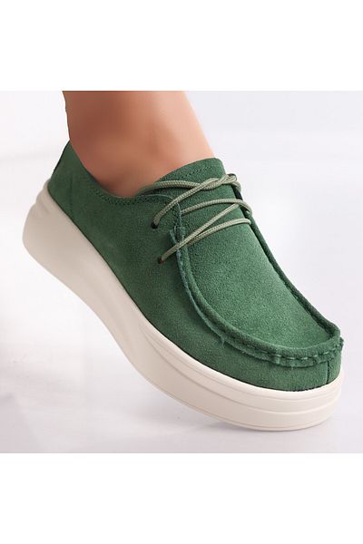 MODA STİL Women's Casual Green Shoes Made of Genuine Suede Leather Derina, 39