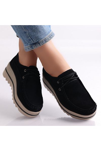 MODA STİL Women's Black Platform Shoes Made of Calvi Genuine Suede Leather, 40