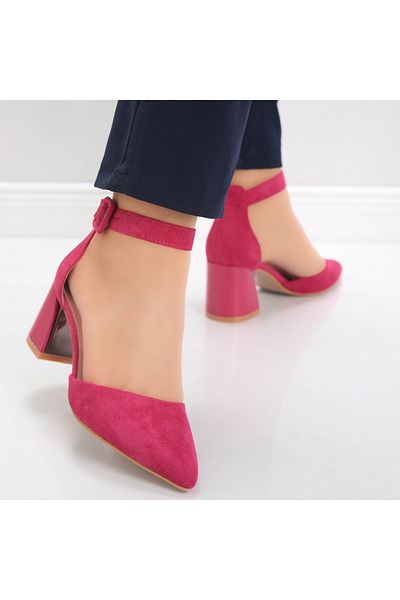 MODA STİL Women's Fuchsia Heeled Shoes Made of Ananda Eco-Suede Leather, 40