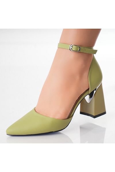 MODA STİL Women's Green Heeled Shoes Made of Organic Leather Oriana, 35