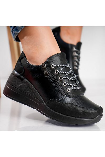 MODA STİL Women's casual shoes, black, made of natural leather, Bilon, 40
