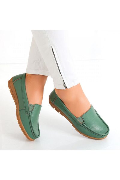 MODA STİL Women's casual shoes in green genuine leather, Comoi, 41