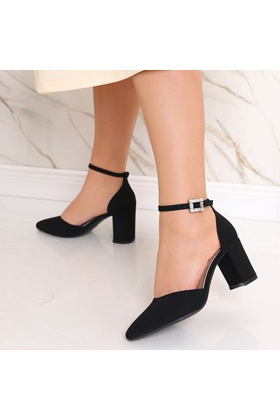 MODA STİL Women's black suede leather high heels Mason, 39
