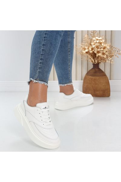 MODA STİL Women's casual shoes White Natural Leather Nely, 38