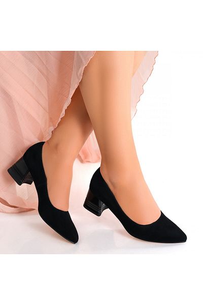 MODA STİL Women's Black Heeled Shoes Made of Genuine Suede Leather Beleza, 39