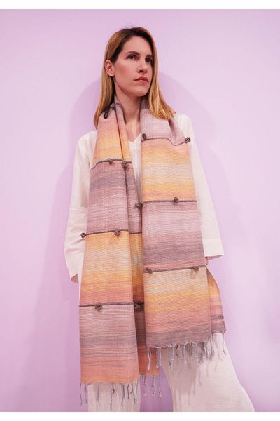 Defne&Apollon İpekçilik Hand Woven Wool Shawl 65 X 205 cm - Powder- Lilac