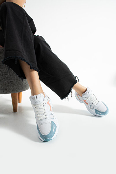 Getcho Hagrid Women's White Powder Blue Sports Shoes Color Blocked High Light Sole Sneaker Daily Comfortable