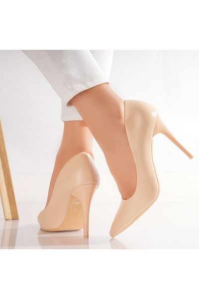 MODA STİL Women's Beige Heeled Shoes Made of Ecological Leather Arnom, 37