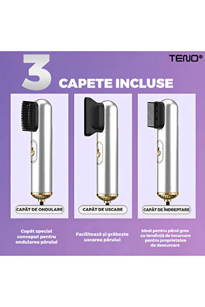 Teno Επαγγελματικό πιστολάκι μαλλιών Teno® 3 σε 1, 3 αξεσουάρ, 1200W, λευκό
