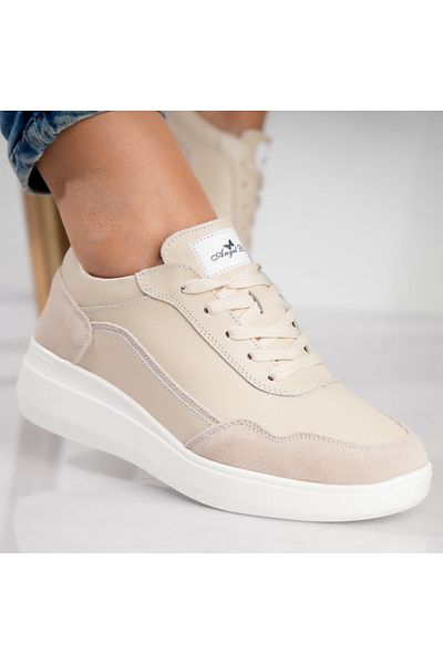 MODA STİL Women's Beige Sports Shoes Made of Genuine Leather Yalgo, 36