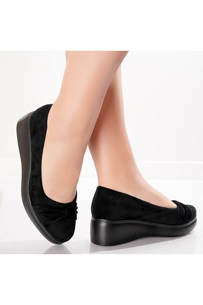 MODA STİL Women's Black Platform Shoes Made of Eco-Suede Leather Jela, 38