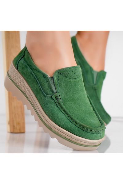 MODA STİL Women's Green Platform Shoes Made of Genuine Suede Leather Khadye, 38