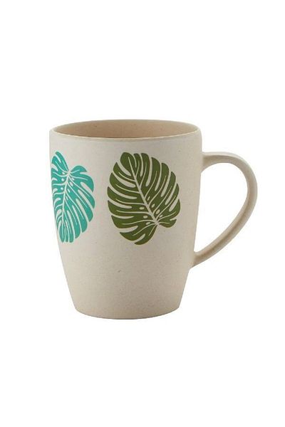 Parfait Leaf Print Bamboo Fibre Mug White and Green 450ml