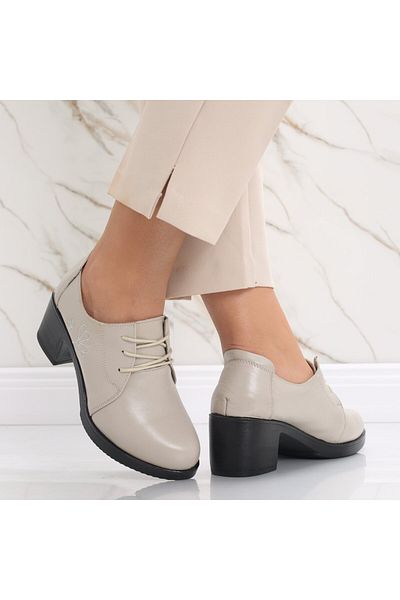 MODA STİL Women's Beige Heeled Shoes Made of Genuine Leather Krina, 36