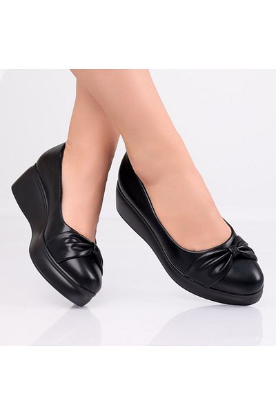 MODA STİL Women's Black Platform Shoes Made of Eco-Leather Brisia, 36