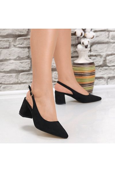 MODA STİL Women's Black Heeled Shoes Made of Gotri Eco-Suede Leather, 36