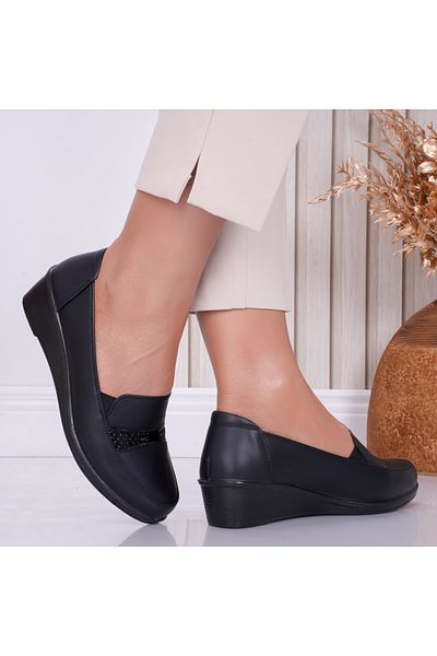 MODA STİL Women's Black Platform Shoes Made of Coco Eco-Leather, 41