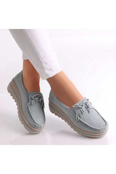 MODA STİL Women's Light Blue Platform Shoes Made of Genuine Suede Leather Asion, 40