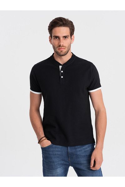 OMBRE Herren Poloshirt ohne Kragen - schwarz V8 OM-TSCT-0156 L