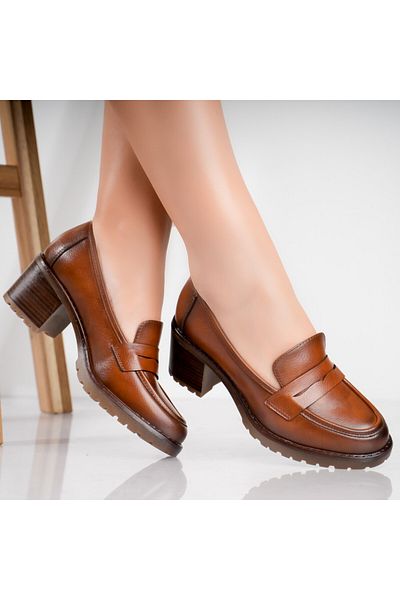MODA STİL Women's Brown Heeled Shoes Made of Molado Ecological Leather, 36